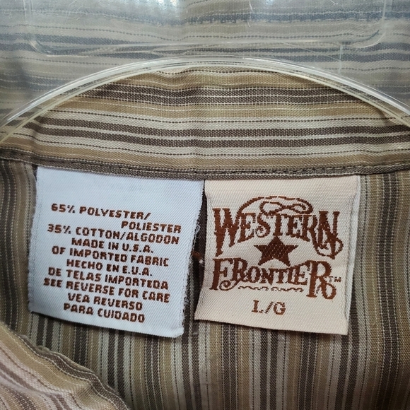 Vtg Western Frontier SS Pearl Shirt Men L Beige Gray Striped 2-Pkts USA Made 90s - Picture 2 of 10